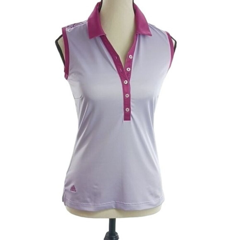 Adidas Womens XS Sleeveless Polo Shirt Pink Trim Athletic Golf Tennis Top